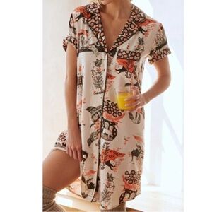 RARE Sanae Sugimoto Anthropologie Button Up Sleep Shirt Pajama Night Dress